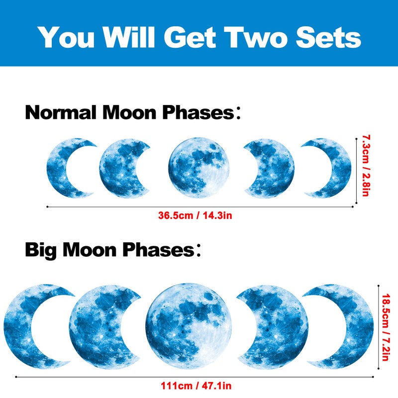 Sinekong 10Pcs Glow in The Dark Moon Wall Decals Large Luminous Space Planet Moon Phases Wall Sticker Glow in The Dark Stickers for Ceiling Removable Vinyl Boho Wall Decor for Kids Boys Girls Bedroom Nursery - Image 3